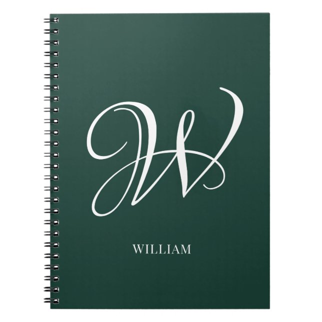 Initial Personalised Elegant Emerald Monogram  Notebook (Front)