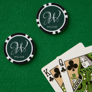 Initial Personalised Elegant Emerald Monogram Poker Chips