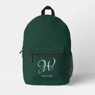 Initial Personalised Elegant Emerald Monogram Printed Backpack