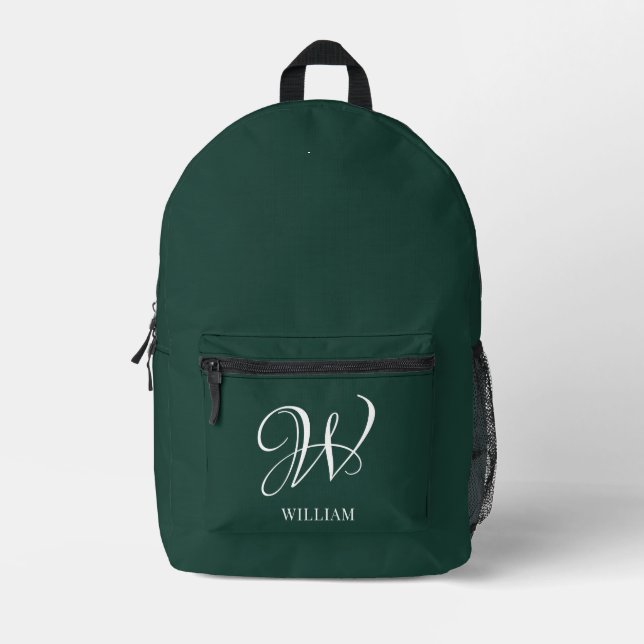 Initial Personalised Elegant Emerald Monogram  Printed Backpack (Front)