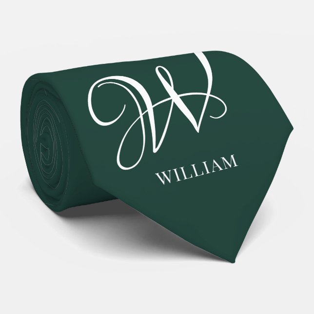 Initial Personalised Elegant Emerald Monogram  Tie (Rolled)