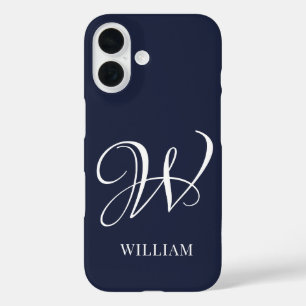 Initial Personalised Elegant Navy Blue Monogram  iPhone 16 Case