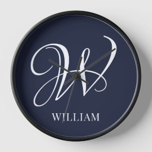Initial Personalised Elegant Navy Blue Monogram Clock