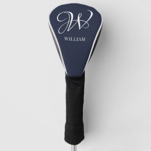 Initial Personalised Elegant Navy Blue Monogram  Golf Head Cover