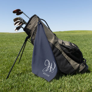 Initial Personalised Elegant Navy Blue Monogram  Golf Towel