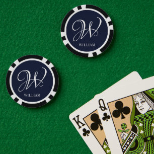 Initial Personalised Elegant Navy Blue Monogram Poker Chips