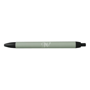 Initial Personalised Elegant Sage Green Monogram Black Ink Pen