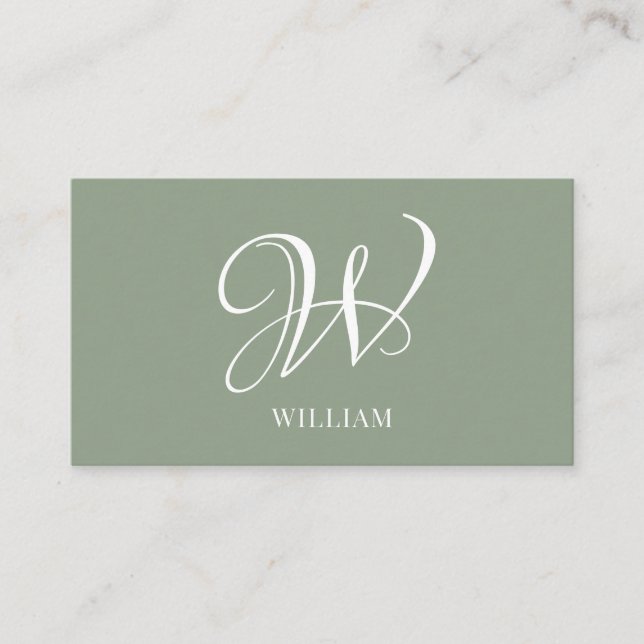 Initial Personalised Elegant Sage Green Monogram Business Card (Front)