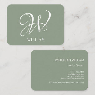 Initial Personalised Elegant Sage Green Monogram  Business Card