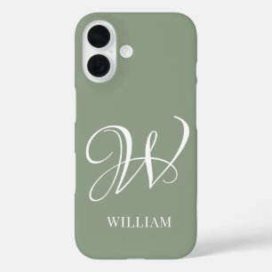 Initial Personalised Elegant Sage Green Monogram  iPhone 16 Case