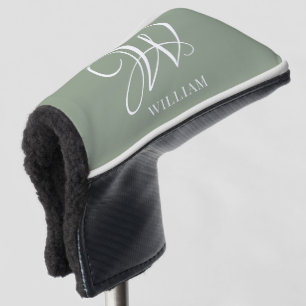 Initial Personalised Elegant Sage Green Monogram Golf Head Cover