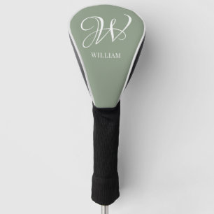 Initial Personalised Elegant Sage Green Monogram Golf Head Cover