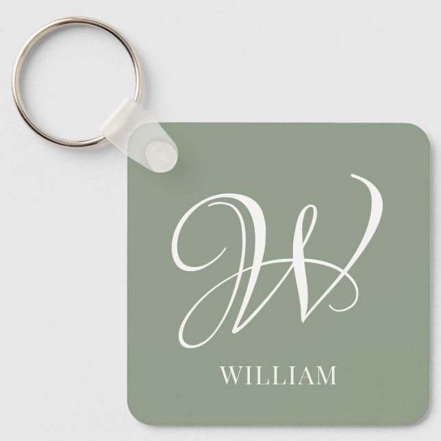 Initial Personalised Elegant Sage Green Monogram  Key Ring (Front)