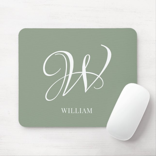 Initial Personalised Elegant Sage Green Monogram  Mouse Pad (With Mouse)