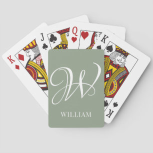 Initial Personalised Elegant Sage Green Monogram Playing Cards