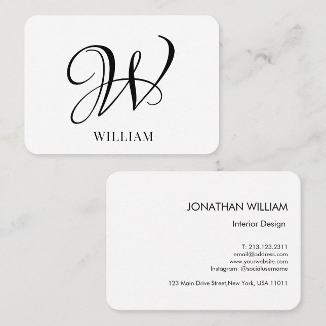 Initial Personalised Elegant White Monogram  Business Card (Front/Back)