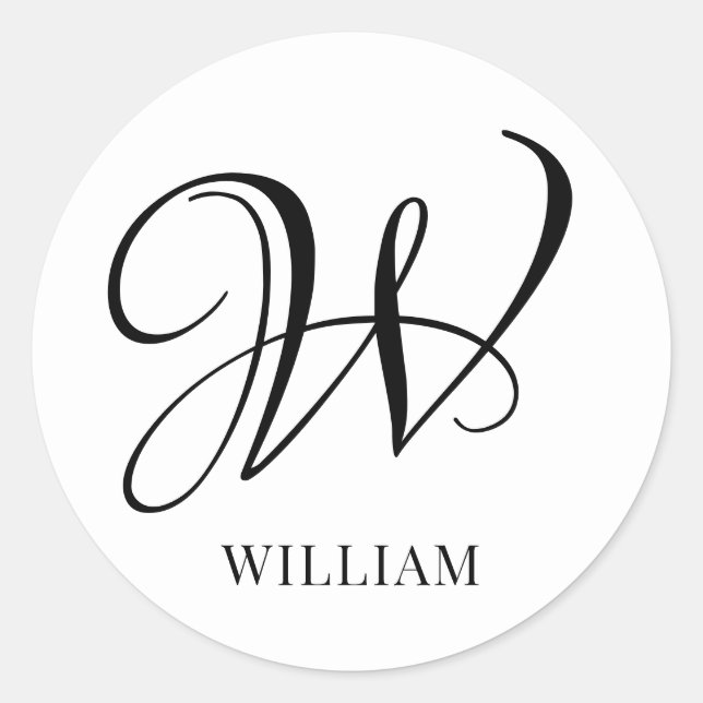 Initial Personalised Elegant White Monogram  Classic Round Sticker (Front)