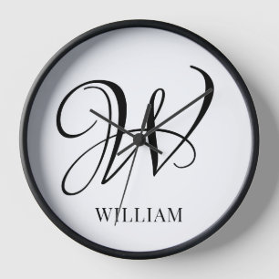 Initial Personalised Elegant White Monogram  Clock