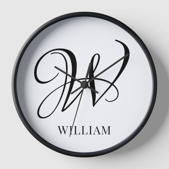 Initial Personalised Elegant White Monogram  Clock (Front)