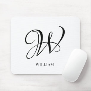 Initial Personalised Elegant White Monogram  Mouse Pad
