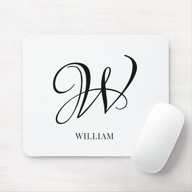 Initial Personalised Elegant White Monogram  Mouse Pad (With Mouse)