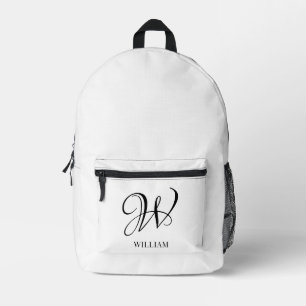 Initial Personalised Elegant White Monogram Printed Backpack