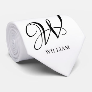 Initial Personalised Elegant White Monogram Tie