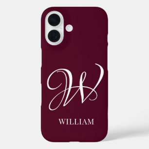 Initial Personalized Elegant Burgundy Monogram  iPhone 16 Case