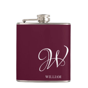 Initial Personalized Elegant Burgundy Monogram  Hip Flask