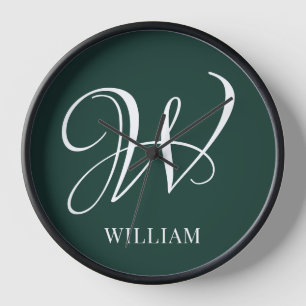 Initial Personalized Elegant Emerald Monogram  Clock