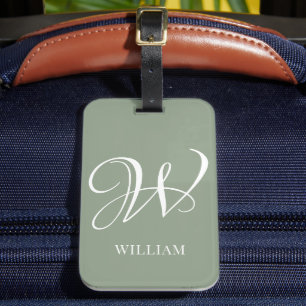 Initial Personalized Elegant Emerald Monogram Luggage Tag