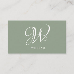 Initial Personalized Elegant Sage Green Monogram Business Card