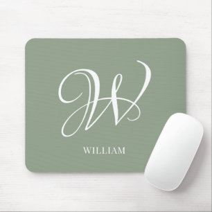 Initial Personalized Elegant Sage Green Monogram  Mouse Pad