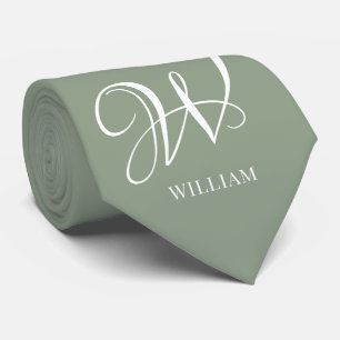 Initial Personalized Elegant Sage Green Monogram  Tie