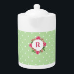 Initial Pink Rose Red White Petunia Polka Dots<br><div class="desc">Designed based on my watercolor illustration of pink roses and red and white petunias. A lovely delicate floral wreath arrangement of pink English rose illustration with fine details of rose buds and green leaves with vibrant multicolor red white petunias. The design is has pink monogram initial in the centre which...</div>