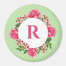 Initial Pink Rose Red White Petunia Polka Dots