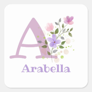 Initial Plus Name Floral Design Square Sticker