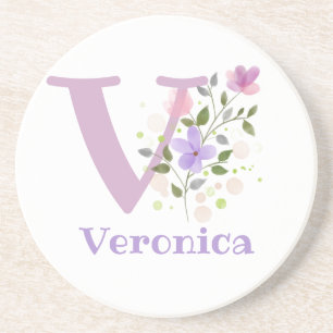 Initial Plus Name & Flowers Design Coaster