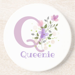 Initial Plus Name & Flowers Design Coaster
