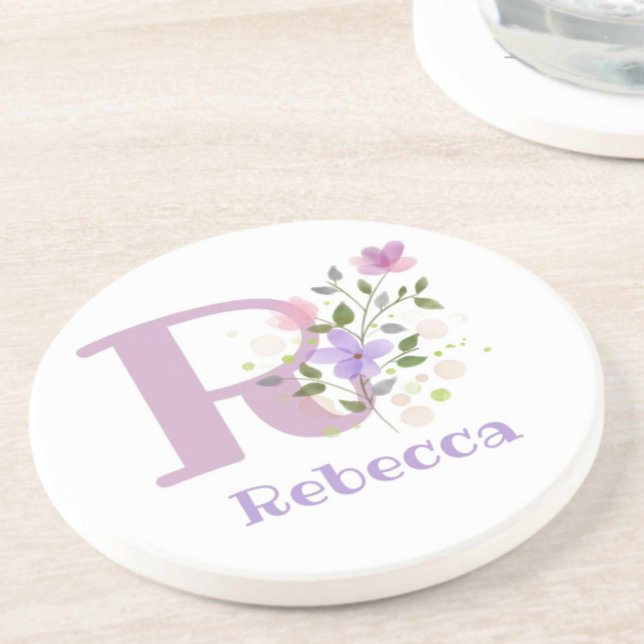 Initial Plus Name & Flowers Design Coaster (Creator Uploaded)