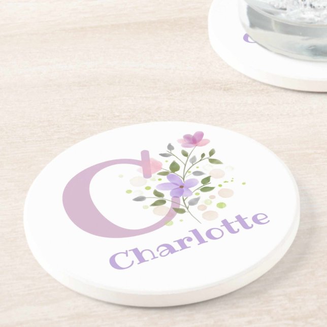 Initial Plus Name & Flowers Design Coaster (Creator Uploaded)