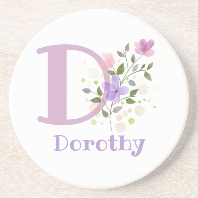 Initial Plus Name & Flowers Design Coaster (Front)