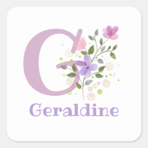 Initial Plus Name & Flowers Design Square Sticker