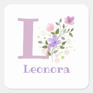 Initial Plus Name & Flowers Design Square Sticker