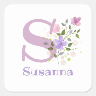 Initial Plus Name Susanna & Flowers Design Square Sticker