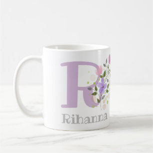 Initial Plus Name with Flowers. Floral Design Coffee Mug