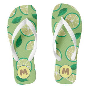 Initial Pretty retro Lemon l Greenery pattern Thongs