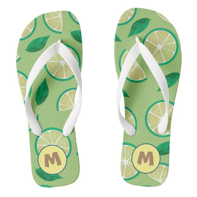 Initial Pretty retro Lemon l Greenery pattern Thongs (Footbed)