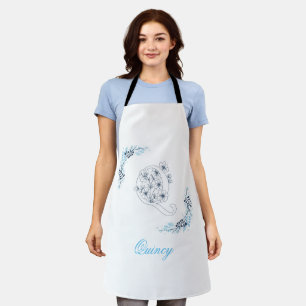 Initial "Q" Blue Monogram Calm Floral Apron