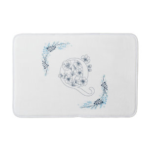Initial "Q" Blue Monogram Calm Floral Bath Mat